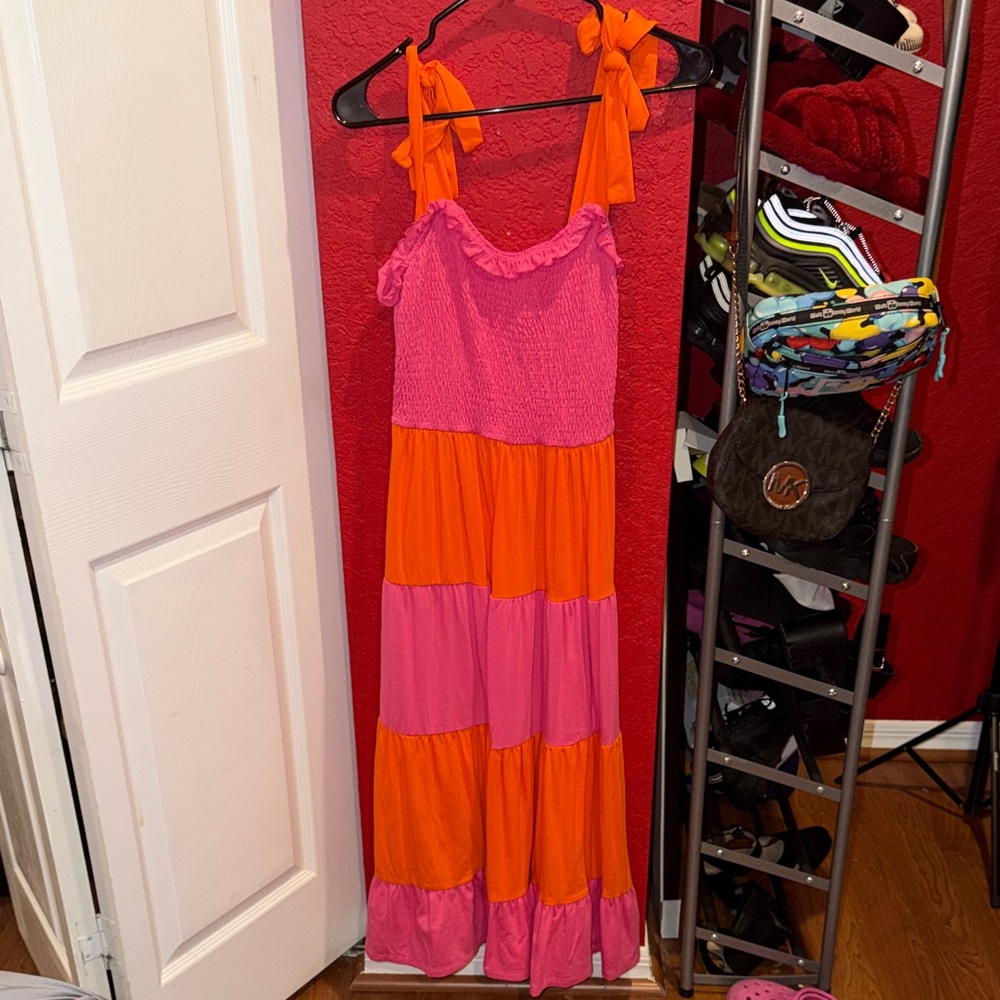 SHEIN Pink and Orange Maxi Dress